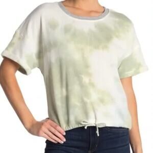 NWT Melloday Nordstrom Ivory Sage Tie Dye Short Sleeve Drawstring Sweatshirt